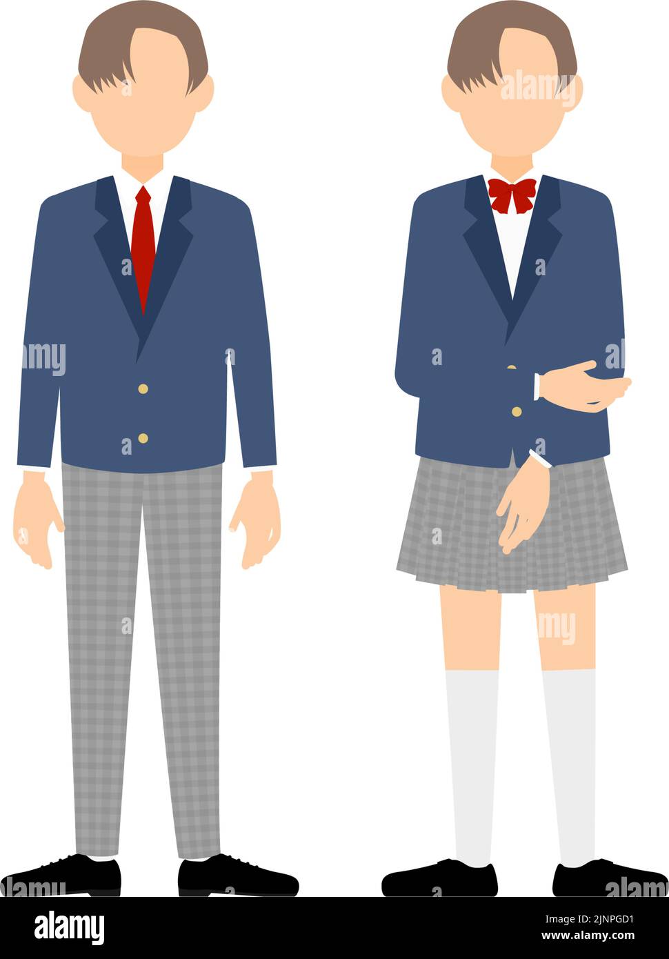 Geschlechtslose Uniformen, Jungen tragen Mädchen Uniformen Stock Vektor