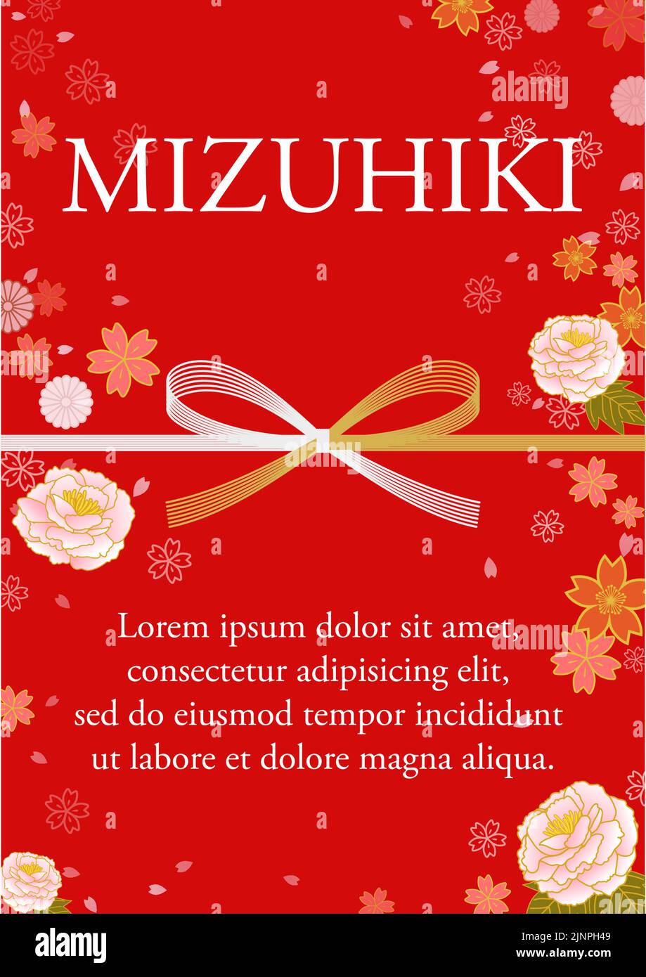 Japanisches botanisches Design mit Blumenmuster, Pfingstrose, Kirschblüte und mizuhiki Stock Vektor