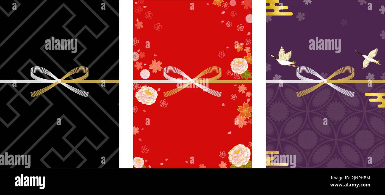 Set aus japanischem Design, Mullmuster, botanischem, Kran und Ekasumi Stock Vektor