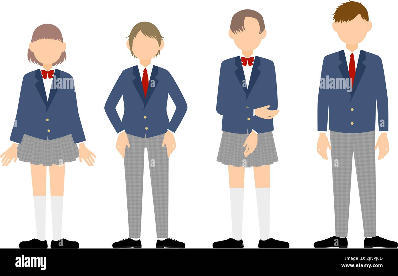 Schüler der Mittelstufe und der Mittelstufe in Uniformen, geschlechterlosen Uniformen Stock Vektor