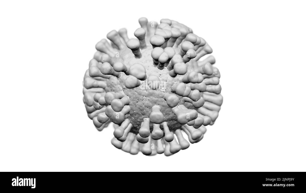 Abbildung einer einzelnen Viruszelle, die auf weißem Hintergrund isoliert ist Stockfoto