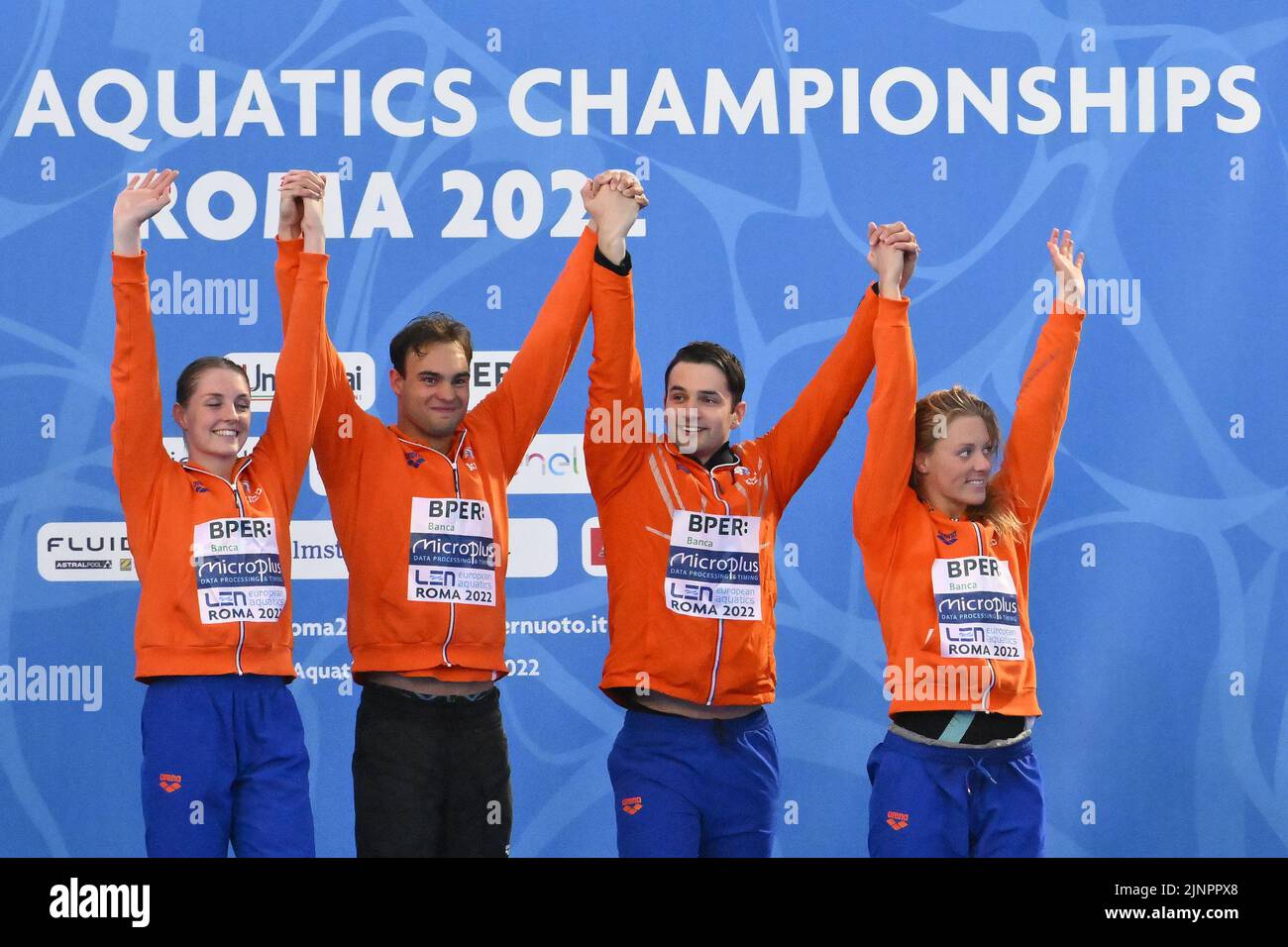 NIEDERLANDE Team während der len-Europameisterschaft im Schwimmen am 12.. August 2022 im Foro Italico in Rom, Italien. Stockfoto