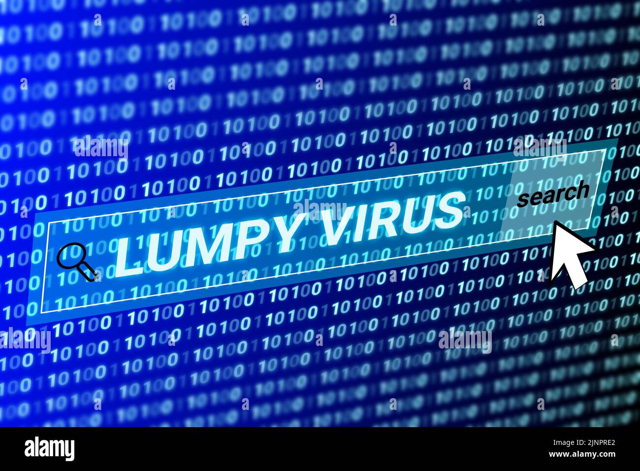 Klumpige Virus Suche im Internet mit digitalen Nummer und klicken Sie auf Symbol Illustration Bild. Konzept für Know about klumpy Virus, da und medizinische, und gesund Stockfoto