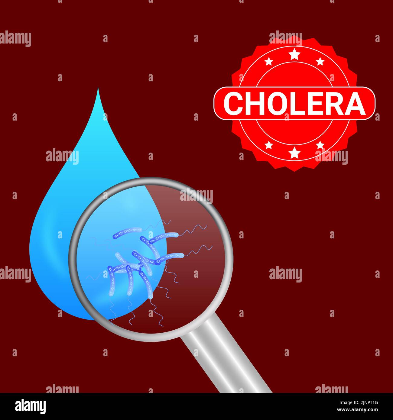 Zeigt Cholera BECTERIA im Wassertropfen. Hauptgrund für Cholera ist Wasserverschmutzung. Stockfoto