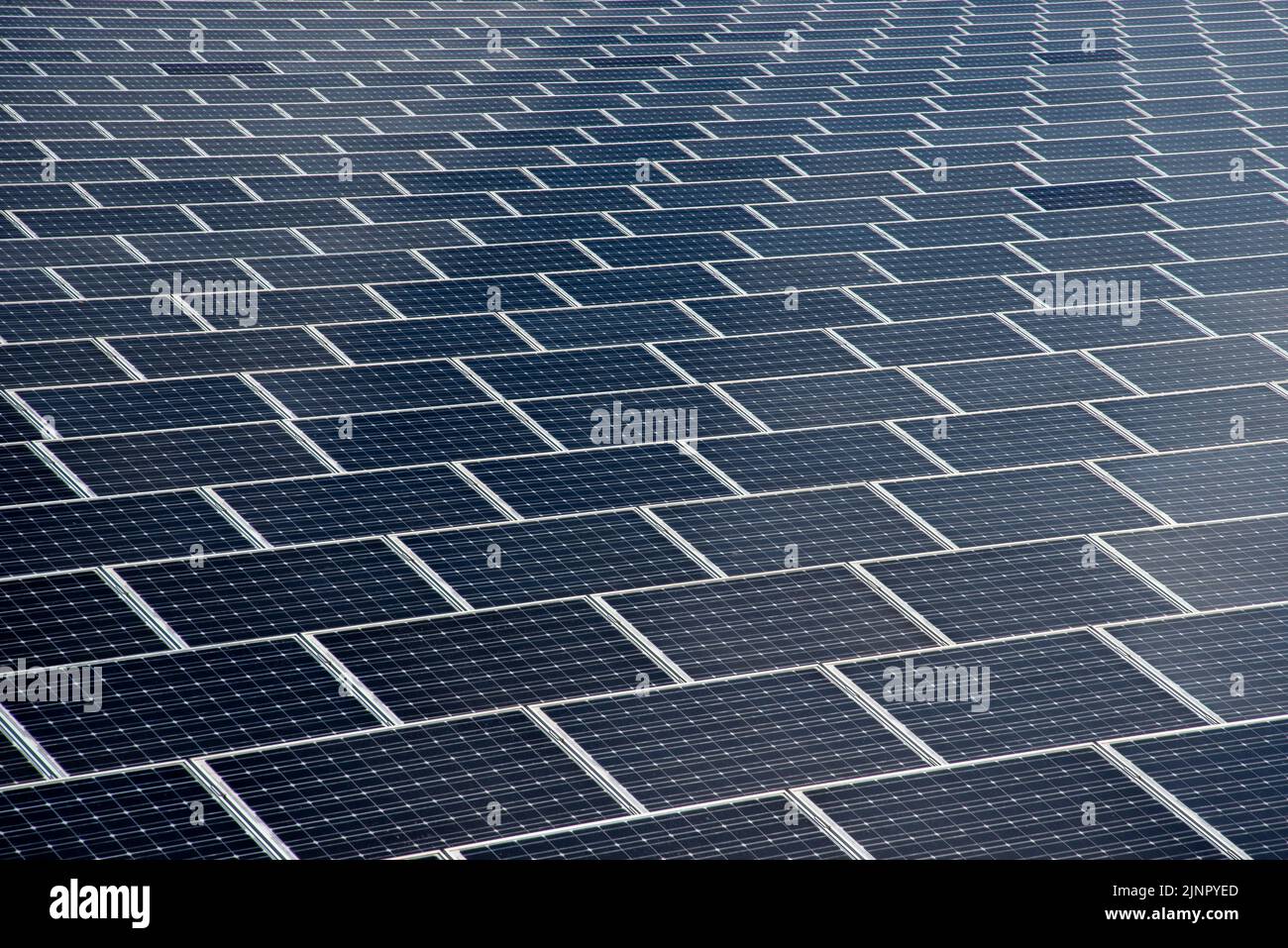 Oberfläche von Sonnenkollektoren. Hintergrund des Photovoltaik-Solarzellen-Energieparks zur Erzeugung sauberer erneuerbarer Energie aus den Sonnenstrahlen Stockfoto