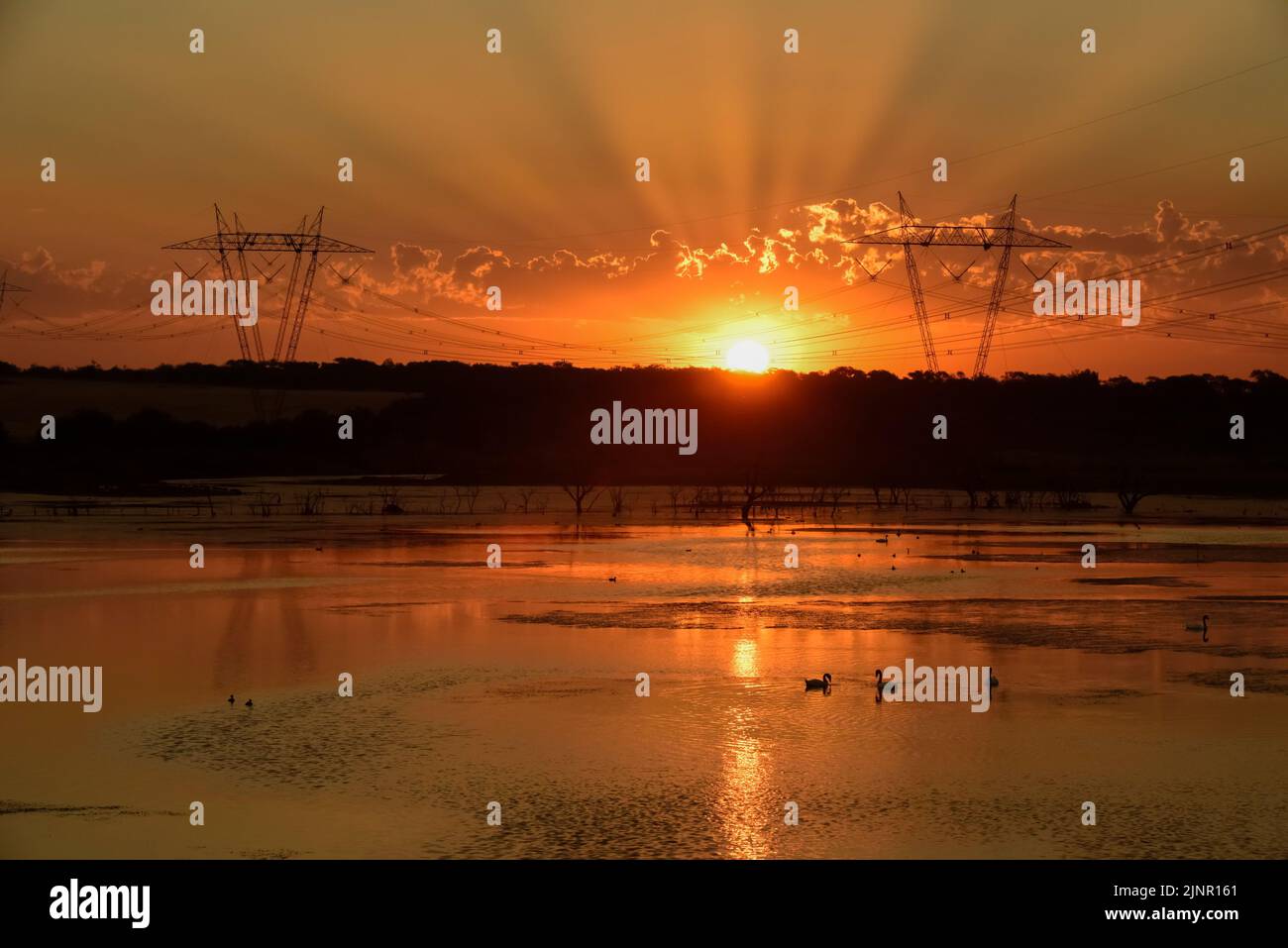 Sonnenuntergang in der Lagune von Pampas, Provinz La Pampa, Patagonien, Argentinien. Stockfoto