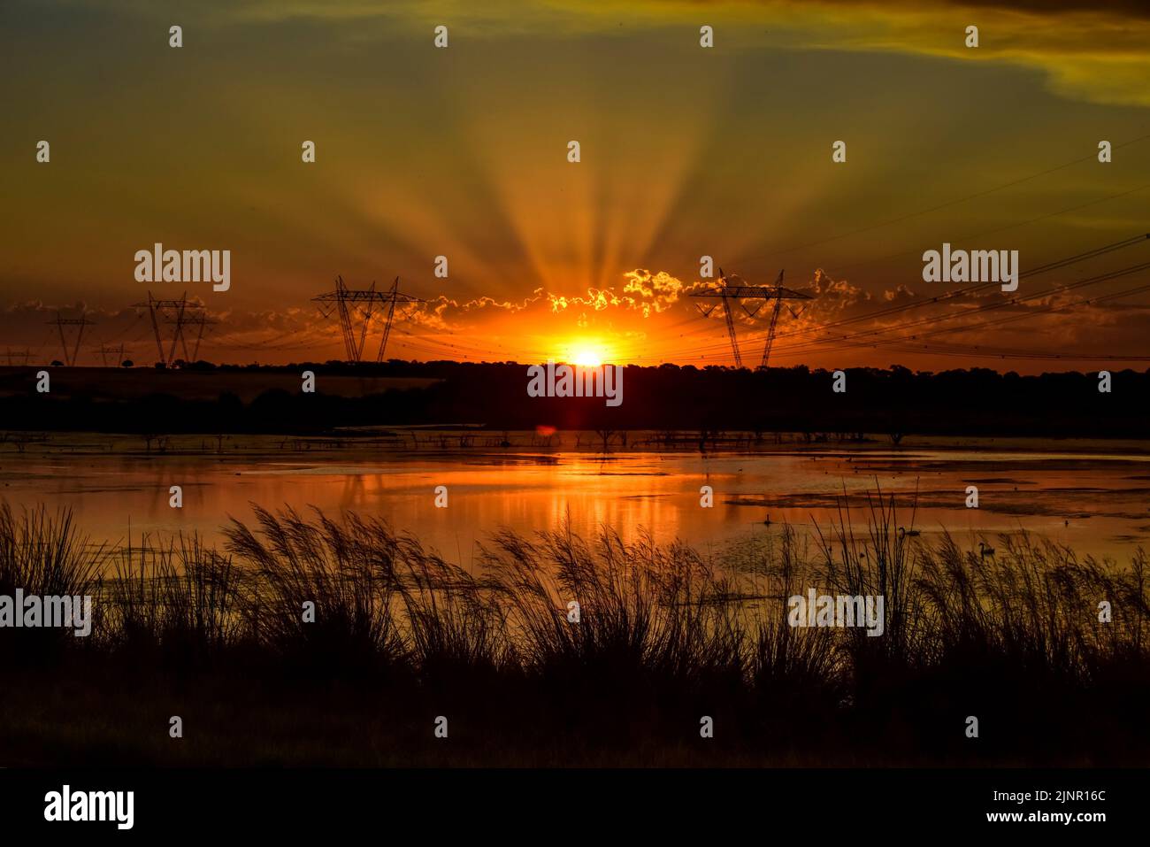 Sonnenuntergang in der Lagune von Pampas, Provinz La Pampa, Patagonien, Argentinien. Stockfoto