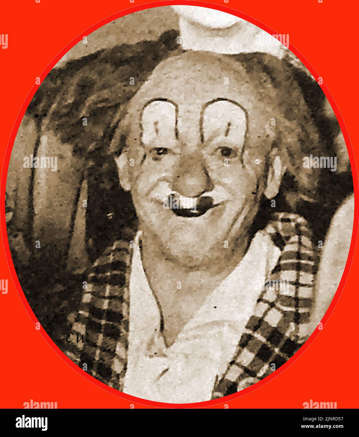 Zirkus Bertram Mills (UK) - Ein Porträt von Coco dem Clown, richtiger Name Nicolai Poliakoff OBE ( 900 – 25 1974( . Er war in Lettland als Nikolajs Poļakovs und in Russland als Николáй Петрóвич Полякóв bekannt). Mitte des 20.. Jahrhunderts gilt er als der berühmteste Clown im Vereinigten Königreich. Er trat in den 1920er, 30er und 40er Jahren im Bertram Mills Zirkus auf und trat auch im Blackpool Tower Zirkus auf und tourte mit Robert Brothers Zirkus. -- Koko krauna portrets, īstais Vārds Николáй Петрóвич Stockfoto