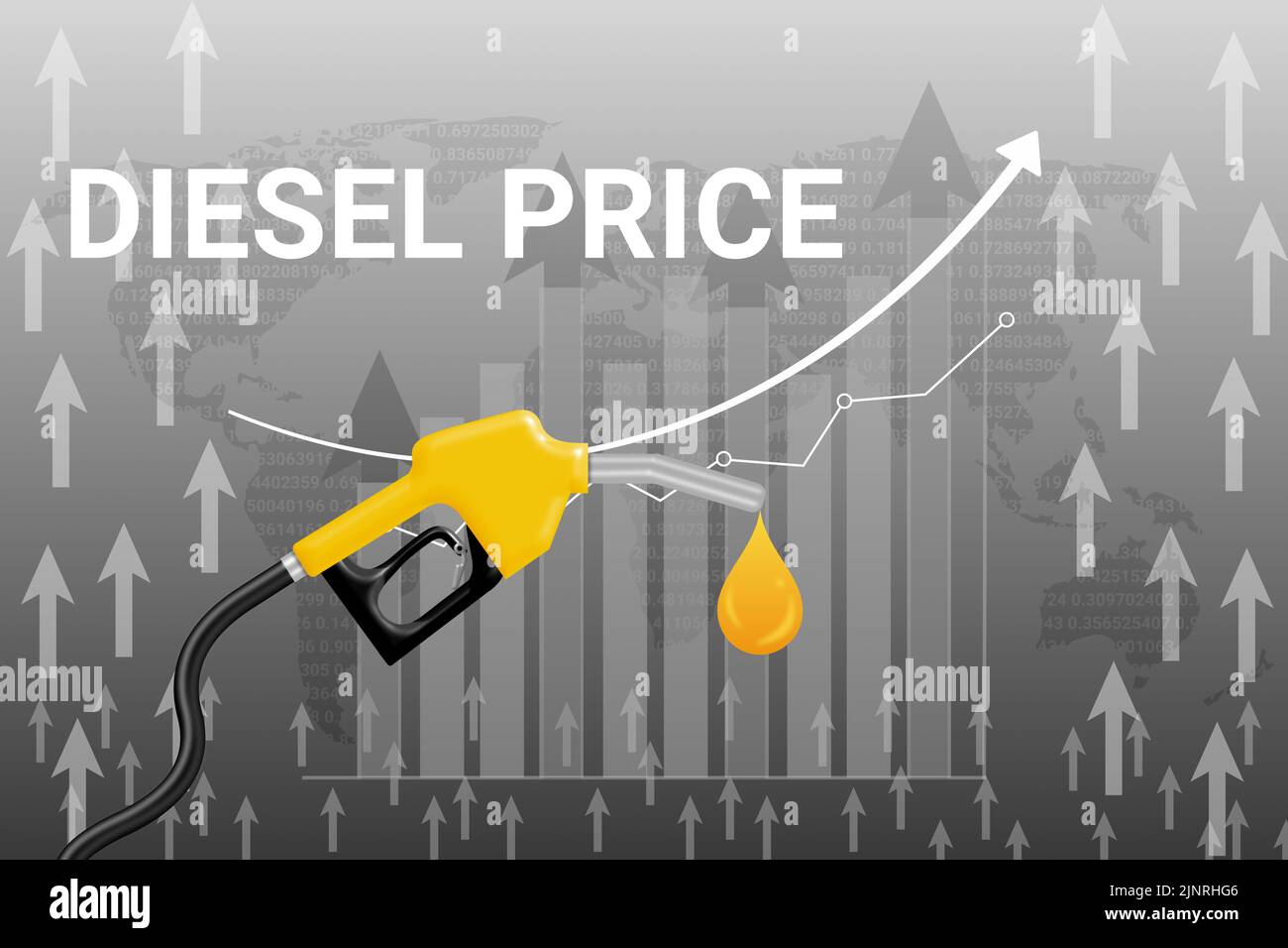 Schwarz-weiß Dieselpreise Hintergrund mit bunten Kraftstoffdüse. Konzept für Crued Öl-Analyse und Nachfrage in der Welt. Stockfoto