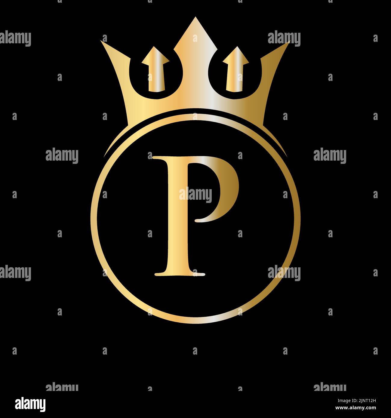 Luxusbuchstabe P Crown Logo. Kronenlogo auf Buchstabe P Vektor-Vorlage für Schönheit, Mode, Stern, elegantes Zeichen Stock Vektor