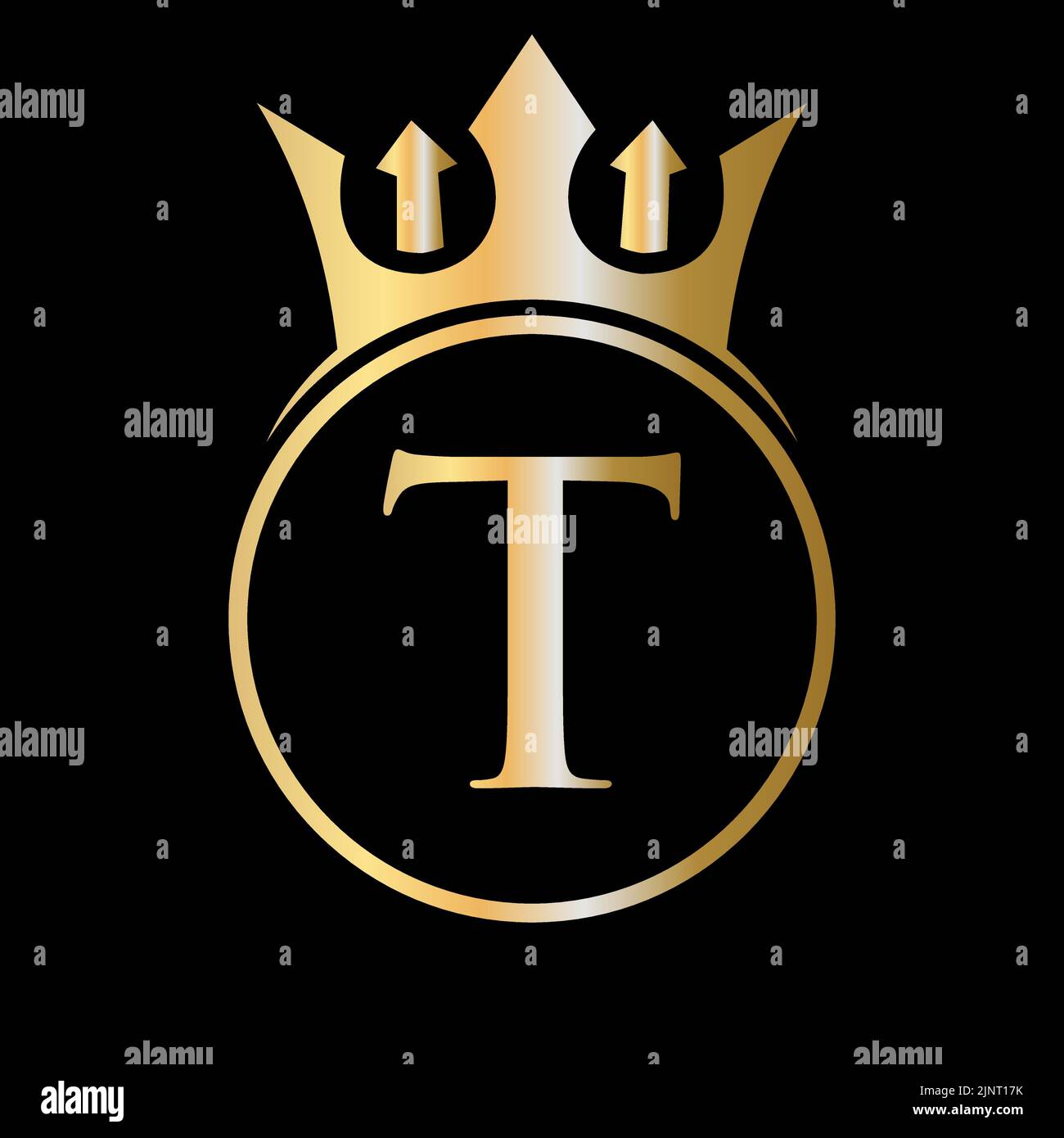 Logo mit T-Krone, Luxusbuchstabe. Krone Logo auf Buchstabe T Vektor-Vorlage für Schönheit, Mode, Stern, elegantes Zeichen Stock Vektor