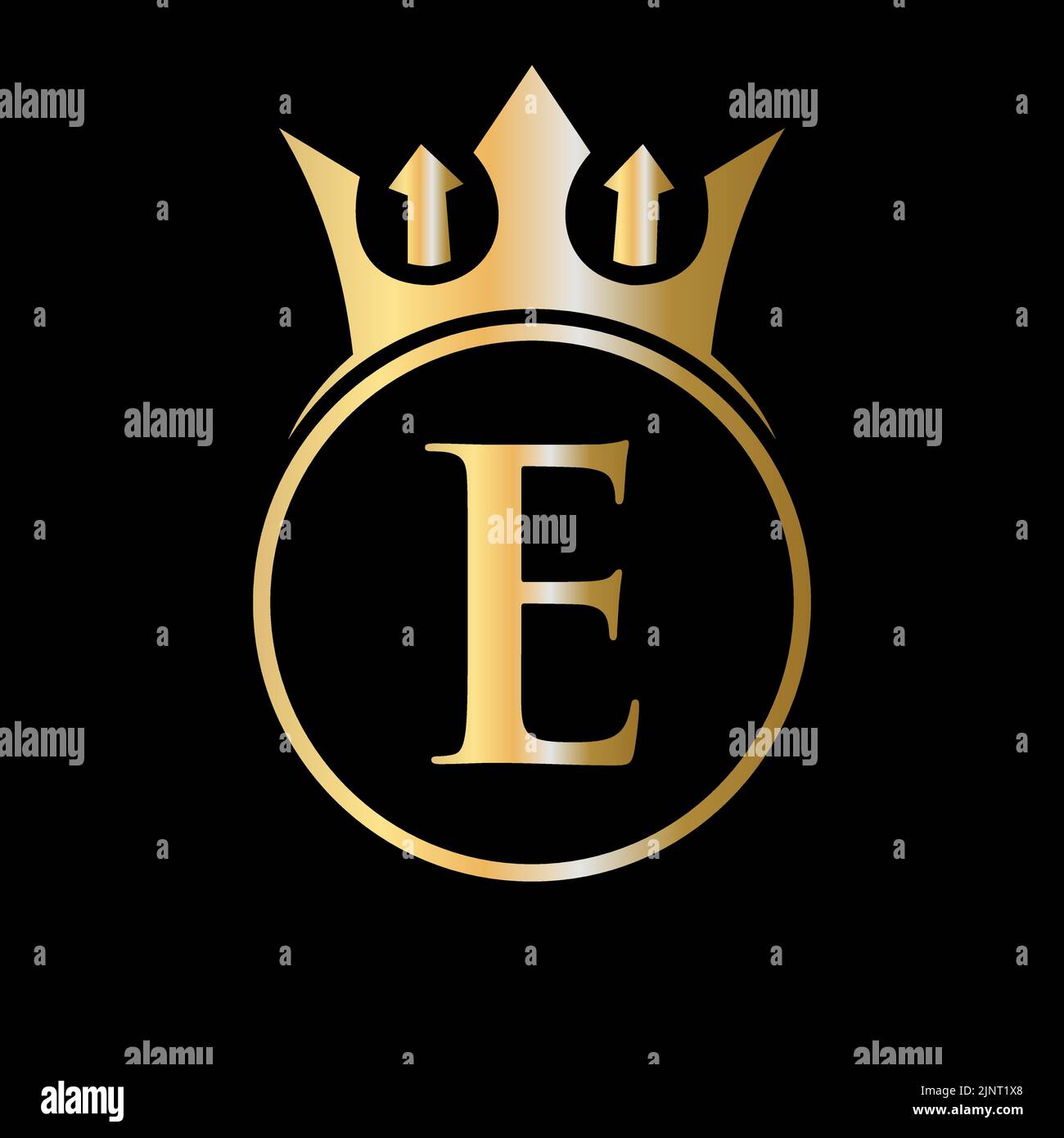 Luxusbuchstabe E Crown Logo. Kronenlogo auf Buchstabe E Vektor-Vorlage für Schönheit, Mode, Stern, elegantes Zeichen Stock Vektor