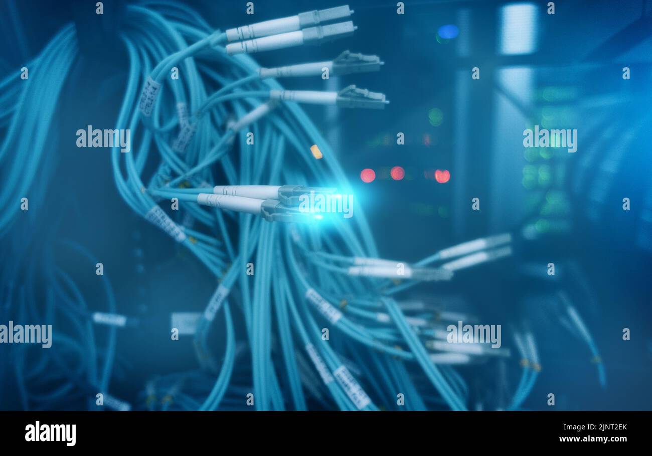 Modernes High-Tech-Zimmer mit Internet und Datenzentrum. Stockfoto