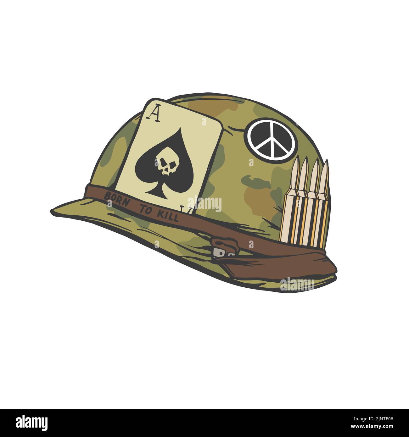 Vietnam war american Soldier Helm in handgezeichneter Form für Druck und Design. Vektorgrafik. Stock Vektor