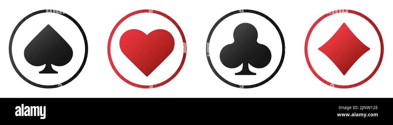 Set von schwarzen und roten Zeichen der Anzug Symbole für Poker oder Casino spielen. Herz, Spaten, Keule und Diamant. Vektordarstellung auf weißem Hintergrund isoliert Stock Vektor