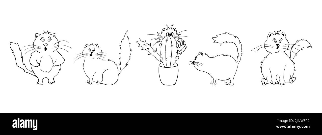 Set mit Katzen Lustige dicke Doodle Katze. Clipart. Vektordarstellung einer Katze. Stock Vektor