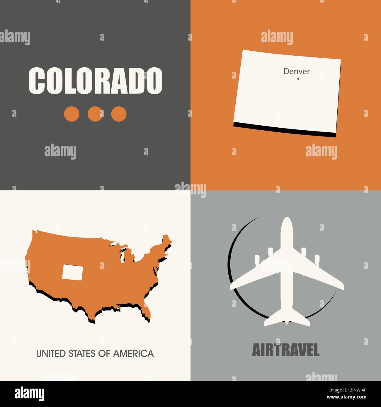 Flaches Design USA Karte. Symbol für Tourismus. USA Staaten Flugreisen Stock Vektor