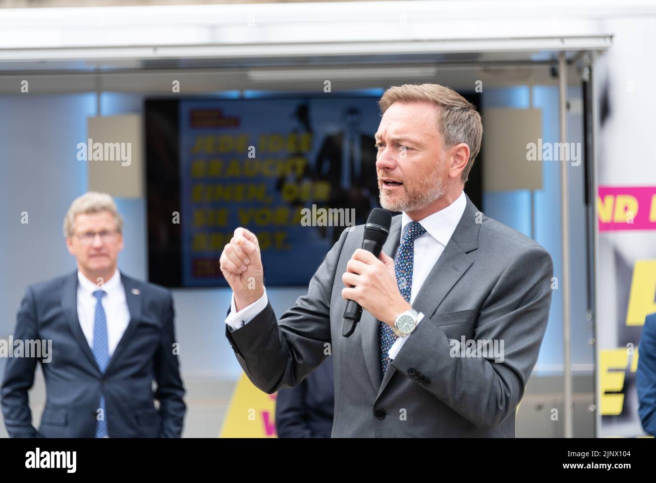 Porträt des deutschen Finanzministers Christian Lindner auf einer Wahlveranstaltung in Kiel Stockfoto