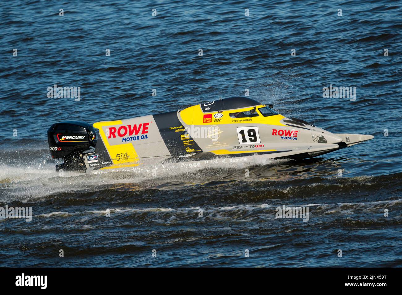 KUPISKIS, LITAUEN, 13.. August 2022 : Motorboote auf der UIM F2 Weltmeisterschaft Stockfoto