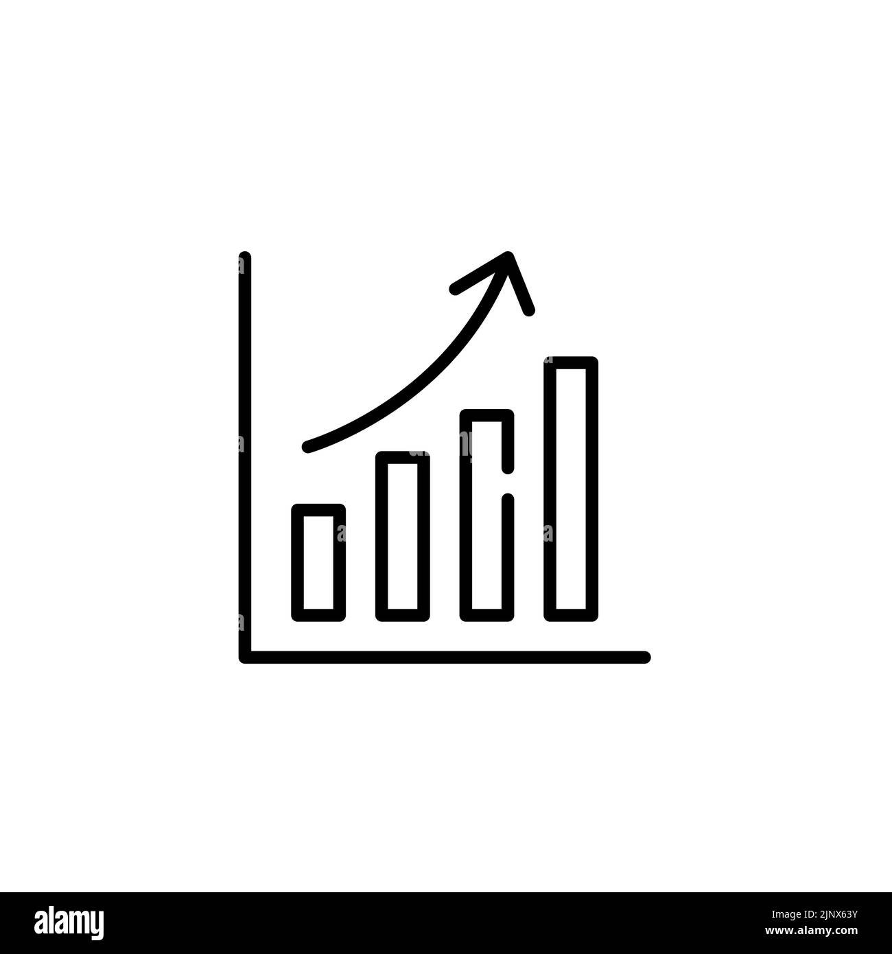 Wachsendes Balkendiagramm. Symbol für Erfolg und Marktwachstum. Pixelgenaue, bearbeitbare Konturlinie Stock Vektor