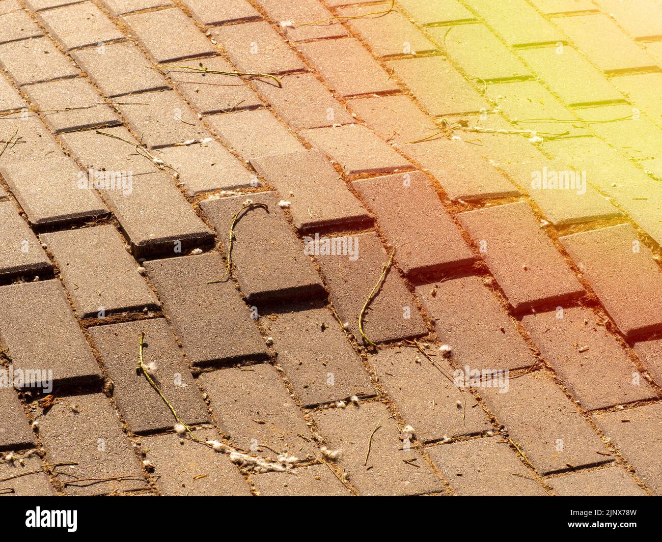 Schlagloch auf einem Bürgersteig wegen mangelnder Wartung. Sicherheitskonzept Stockfoto