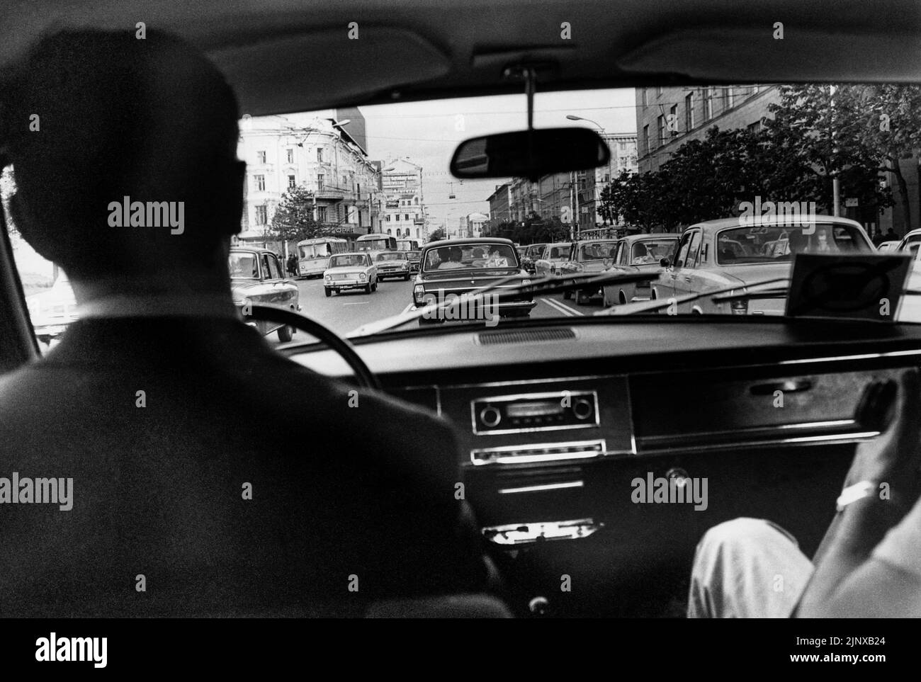 MOSKAU sowjetische Innenausstattung eines sowjetischen Lada-Taxis Stockfoto