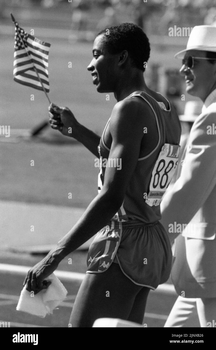 OLYMPISCHE SOMMERSPIELE LOS ANGELES 1984 Alonzo Babers USA Goldmedaillengewinnerin 400 m. Stockfoto