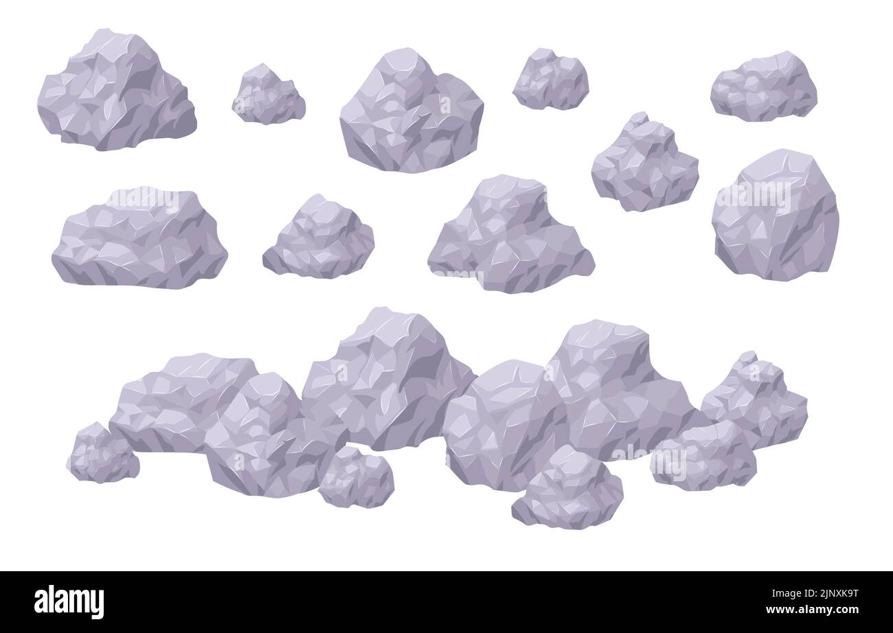 Steine und Felsen gesetzt. Felsbrocken in verschiedenen Formen. Stock Vektor