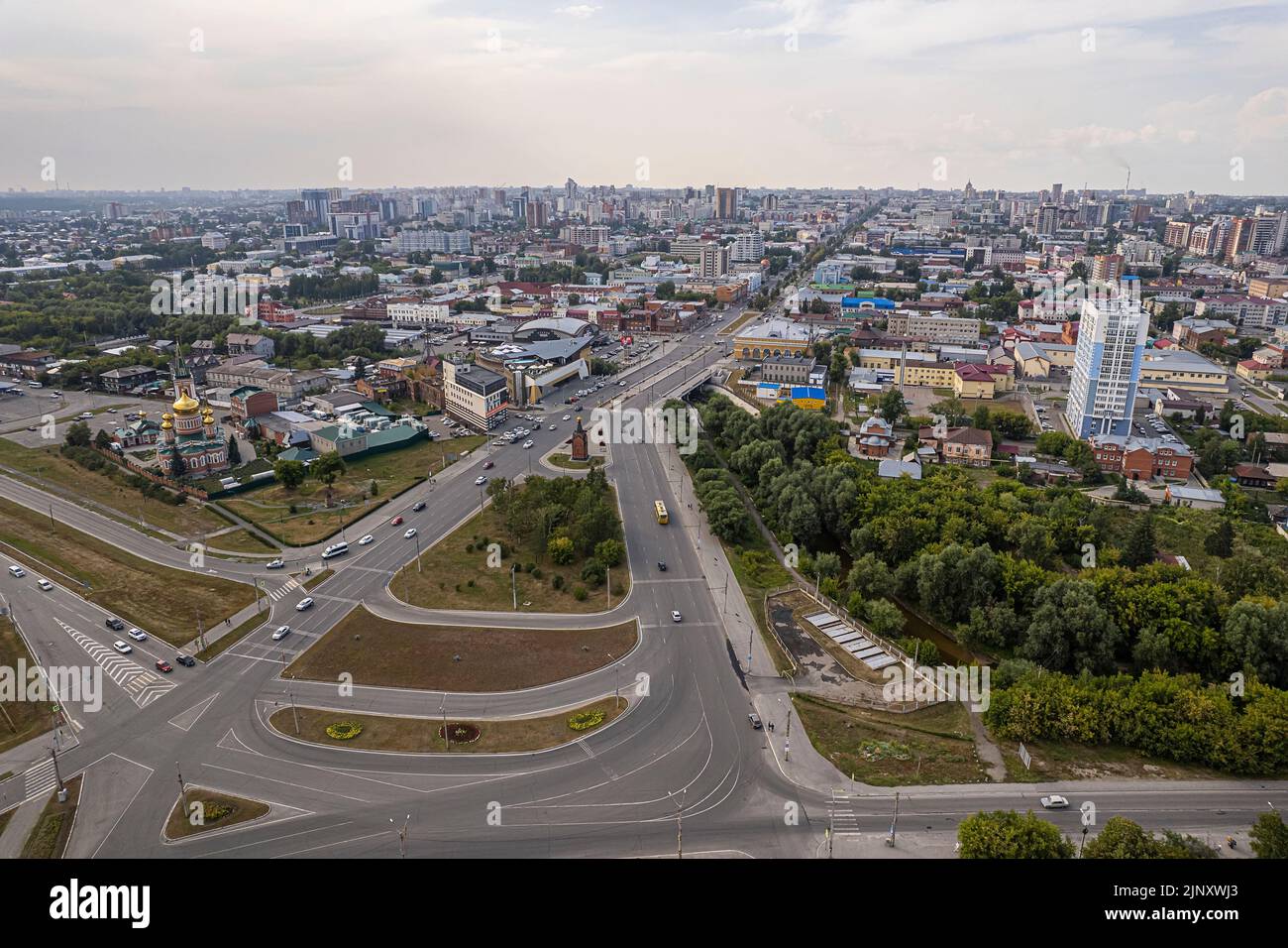 barnaul Blick auf die Stadt von oben. Die Hauptstadt des Altai-Territoriums. Stockfoto