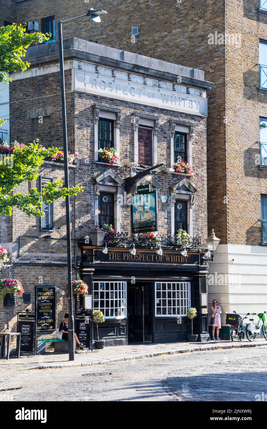 The Prospect of Whitby, ein historischer Pub am Fluss in Wapping, London. Stockfoto