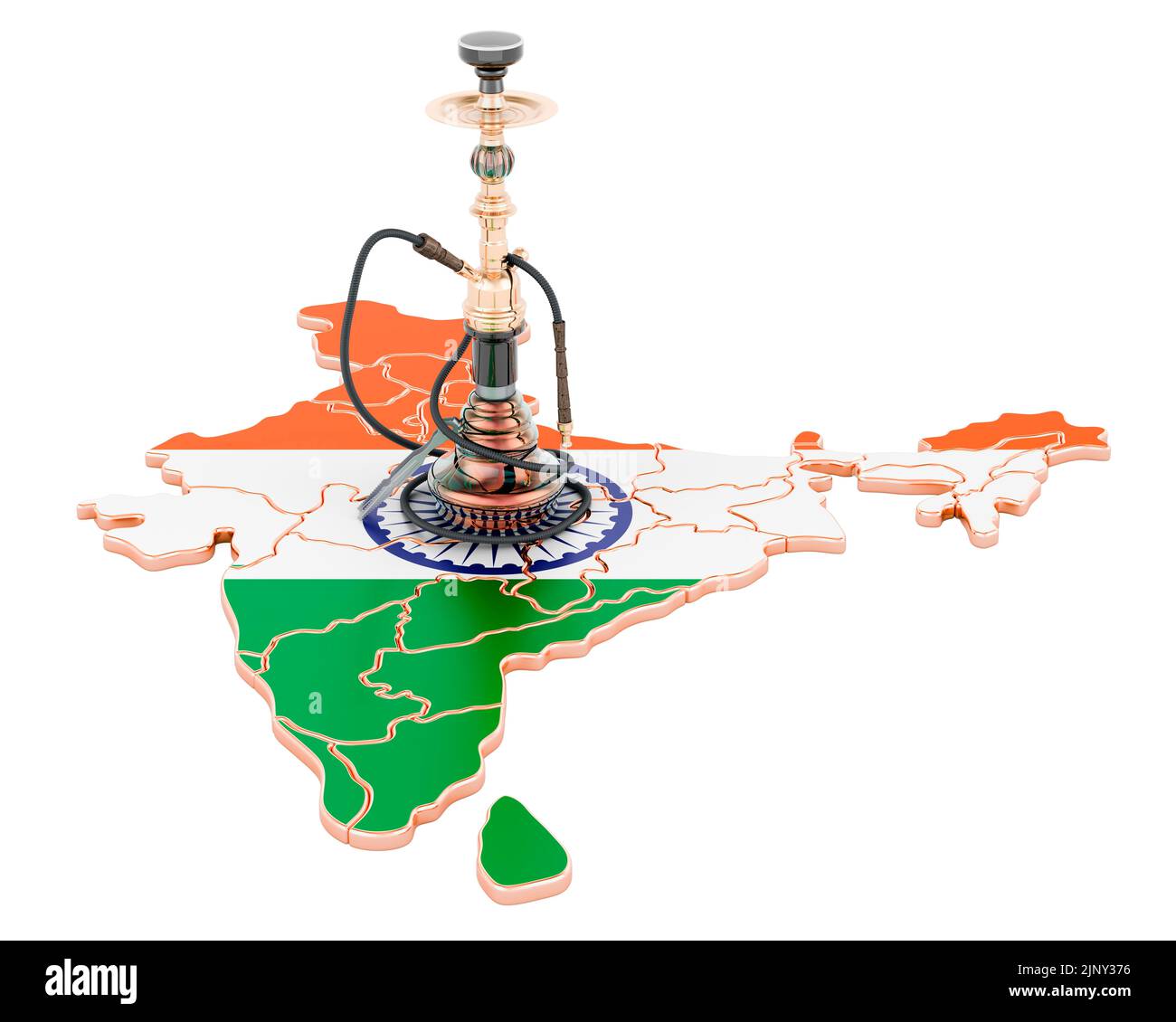 Hookan auf indischer Karte, 3D Rendering isoliert auf weißem Hintergrund Stockfoto