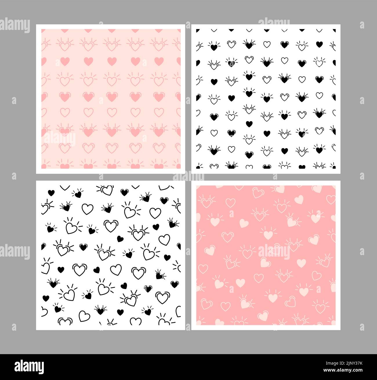 Vier lieben verschiedene nahtlose Muster mit Herzen. Endlose Textur für Tapete, Webseiten Hintergrund, Geschenkpapier und etc. Retro-Stil. Stock Vektor