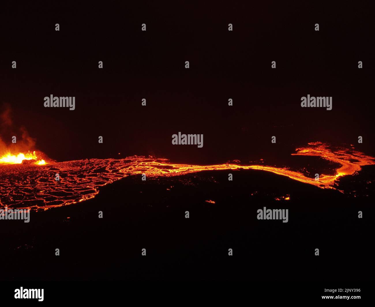 Drohne Aufnahme des Fagradalsfjall Vulkans Stockfoto