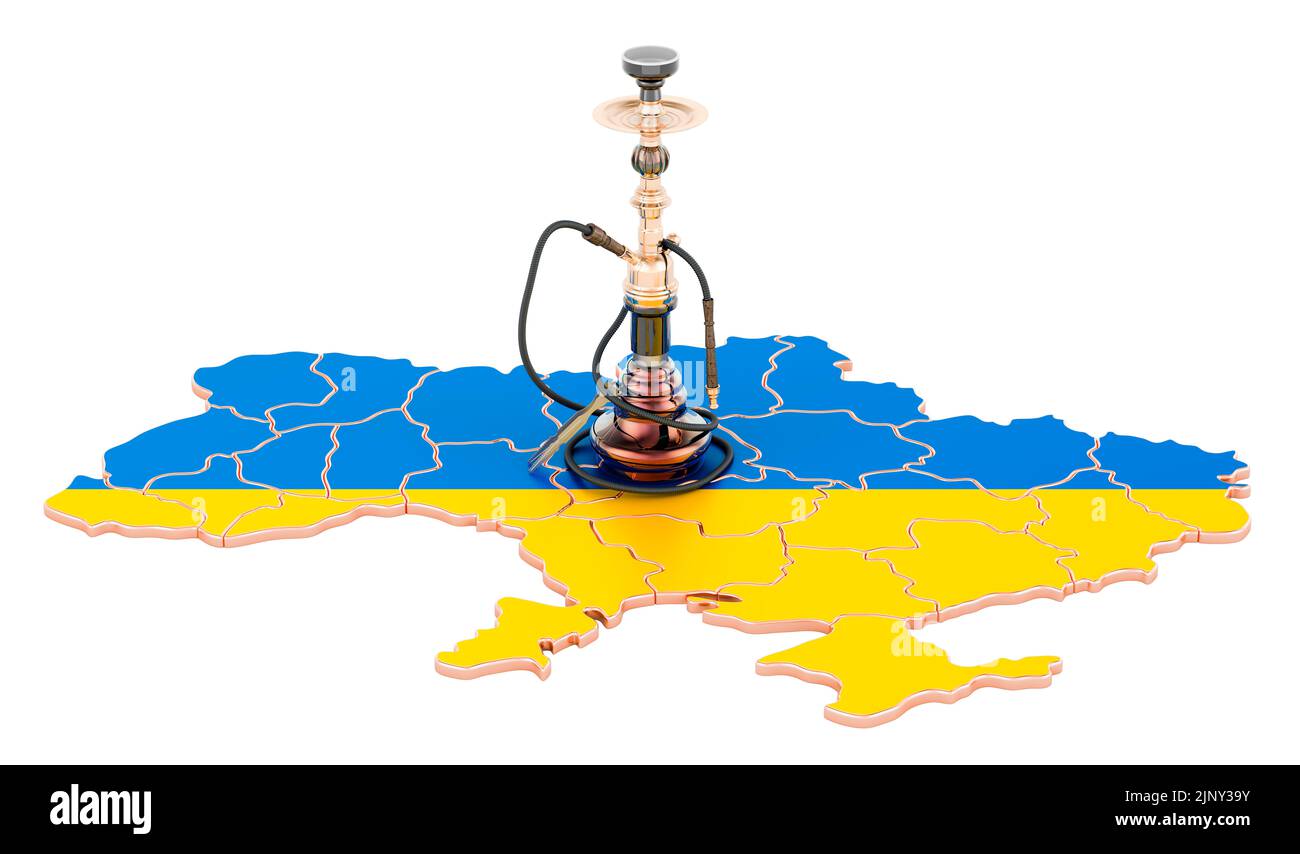 Hookan auf ukrainischer Karte, 3D, isoliert auf weißem Hintergrund Stockfoto