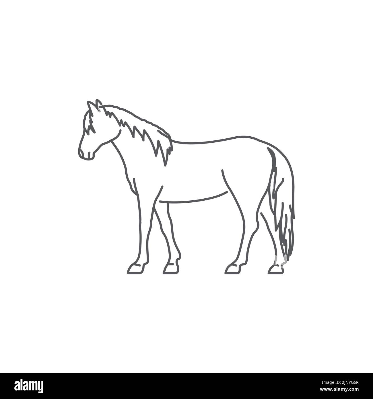 Pferd lineare Silhouette Logo-Design. Pferdelinie Kunst Piktogramm. Lineare Seitenansicht des Pferdes. Vektorgrafik Stock Vektor