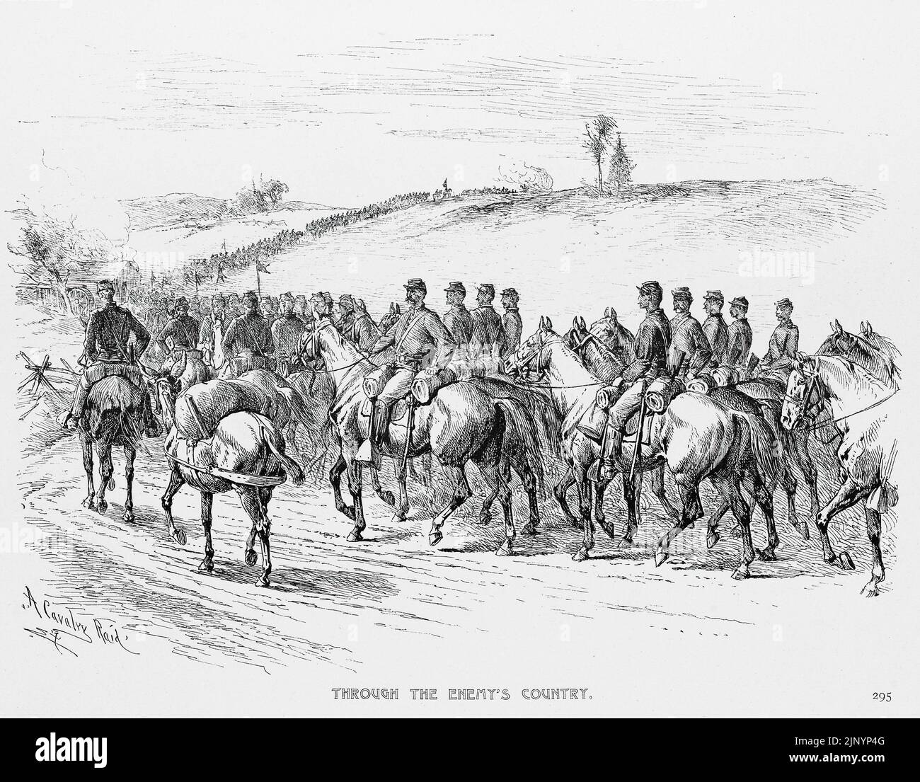 Durch das Land des Gegners - Ein Kavallerie-Angriff. Illustration des amerikanischen Bürgerkriegs des 19.. Jahrhunderts von Edwin Forbes Stockfoto