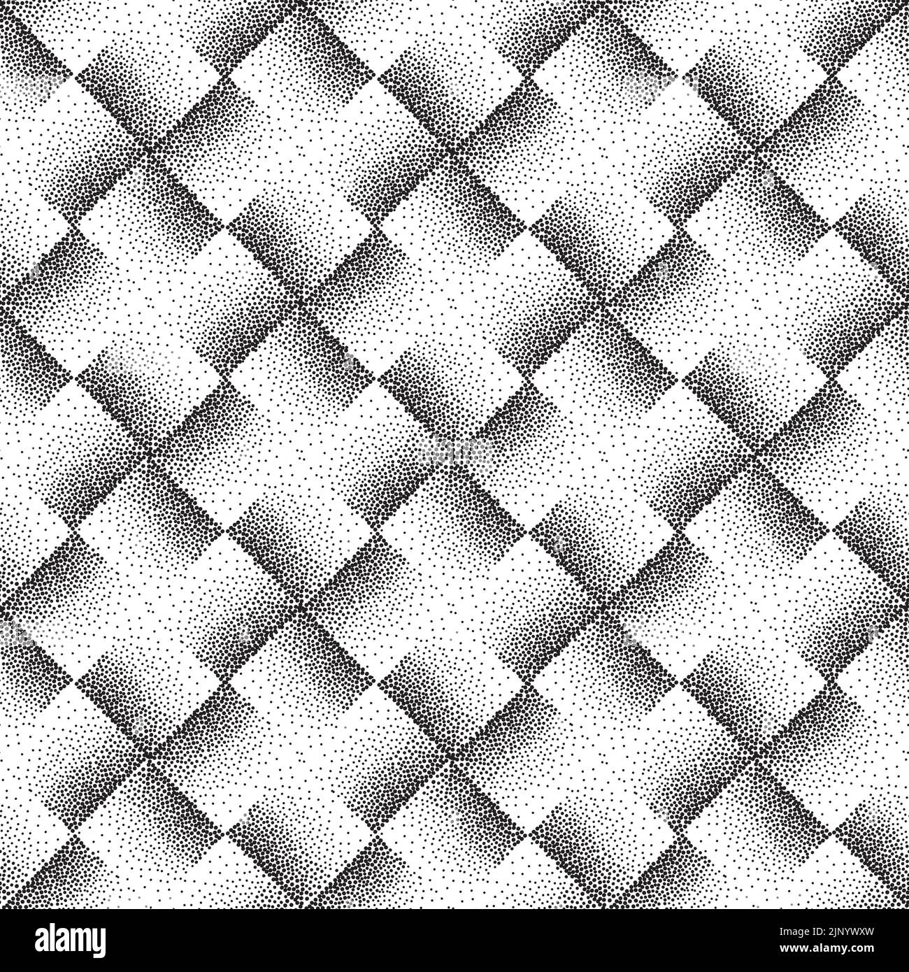 Abstraktes, geometrisches, gepunktetes, quadratisches Muster mit Karomuster. Künstlerische Polka Punkt ornamental stilvollen Hintergrund. Abstrakte Kachel chaotisch fließender Punkt Stock Vektor