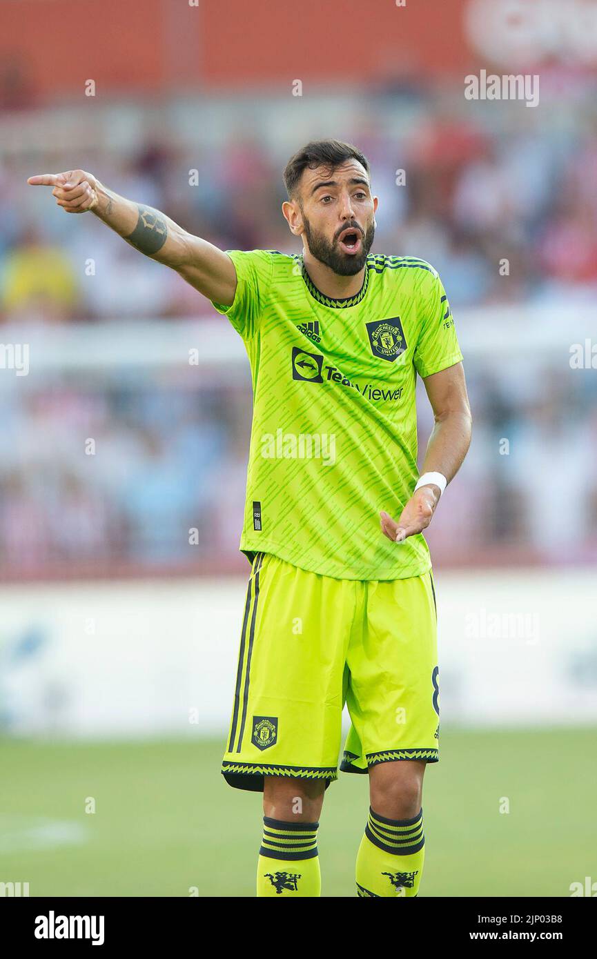 Bruno Fernandes von Manchester United beim Premier League-Spiel zwischen Brentford und Manchester United am 13. August 2022 im GTECH Community Stadium, London, POLEN UND ENGLAND. Foto von Salvio Calabrese. Nur zur redaktionellen Verwendung, Lizenz für kommerzielle Nutzung erforderlich. Keine Verwendung bei Wetten, Spielen oder Veröffentlichungen einzelner Clubs/Vereine/Spieler. LIGA ANGIELSKA PILKA NOZNA SEZON 2022/2023 FOT. SPORTPHOTO24/NEWSPIX.PL ENGLAND OUT! --- Newspix.pl Stockfoto
