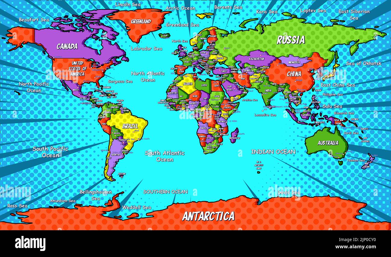 World Map Comic Style Stock Vektor