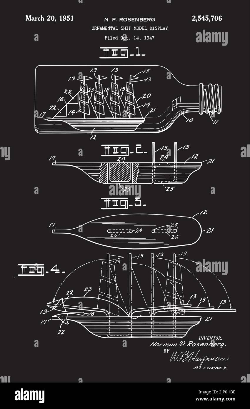 1947 Ornamental Ship Model Display Patent Stock Vektor