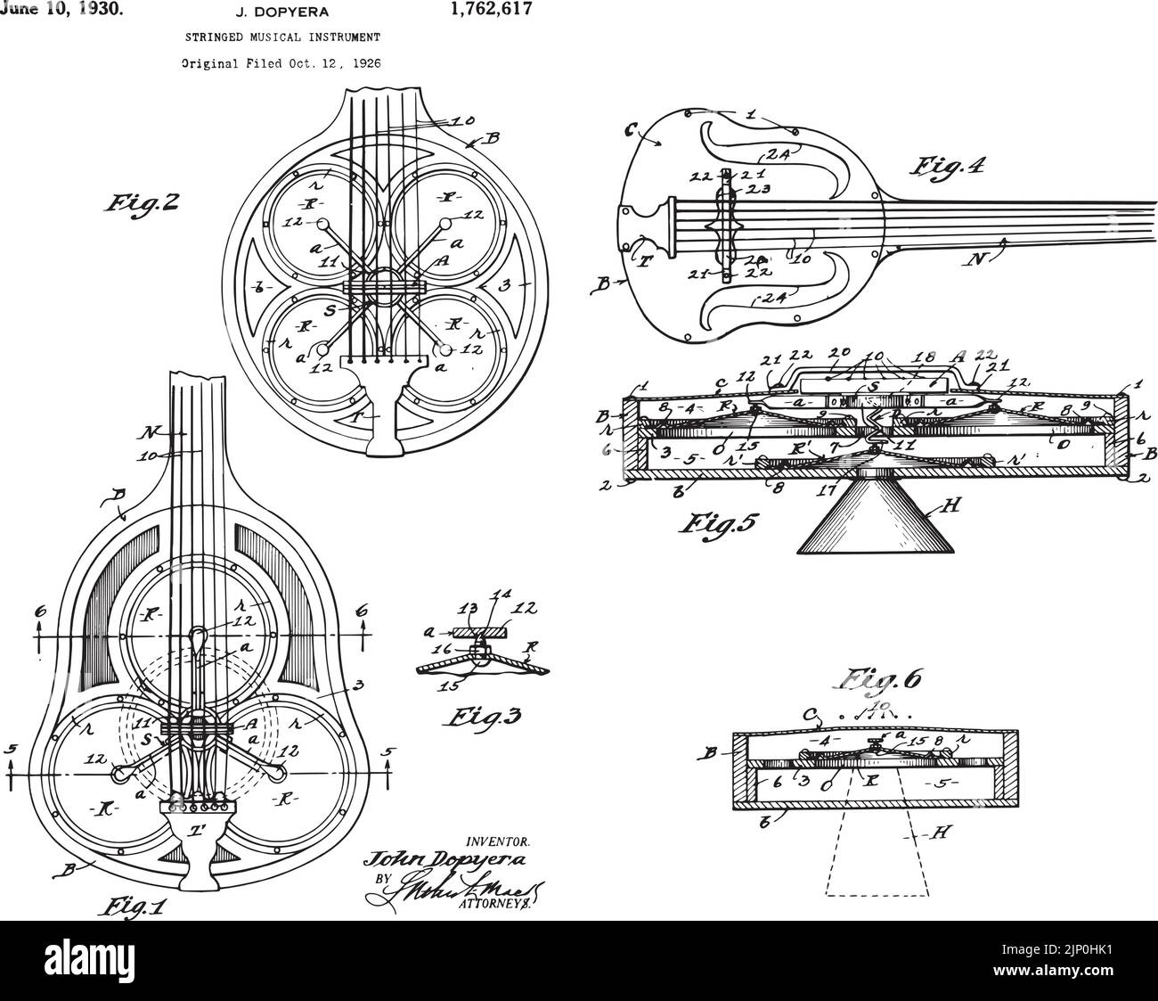 1930 vintage Saiteninstrument Patent Stock Vektor