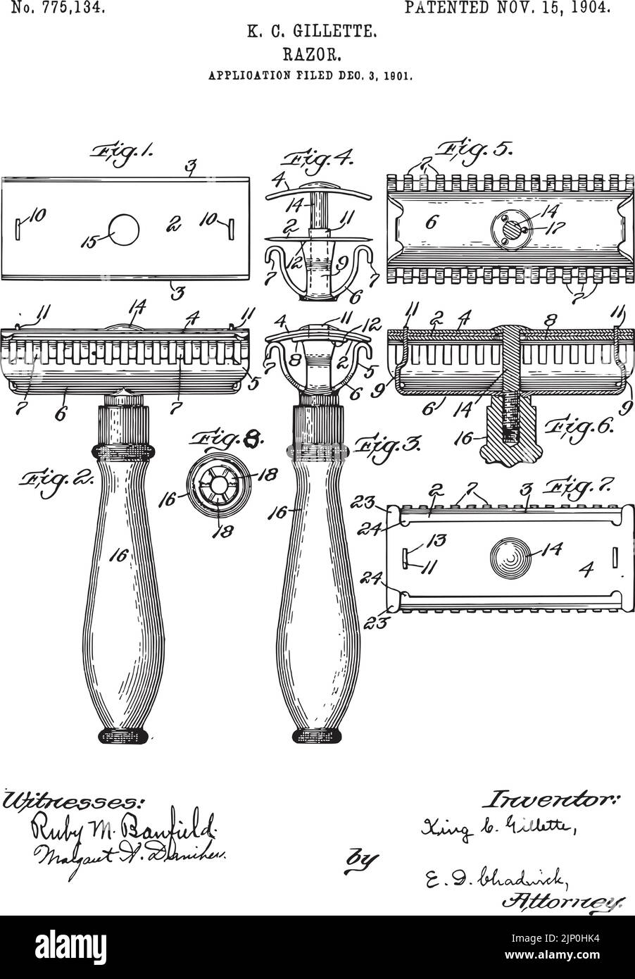 1901 Vintage Razor Patent Art Stock Vektor