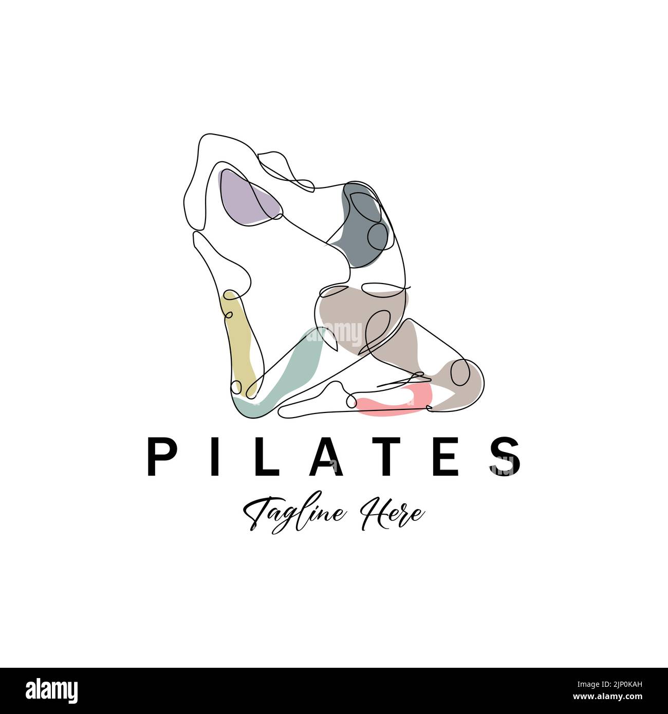 Pilates Sitting Pose Logo Symbol eine beruhigende Yoga-Übung, die den ganzen Körper bewegt Stock Vektor