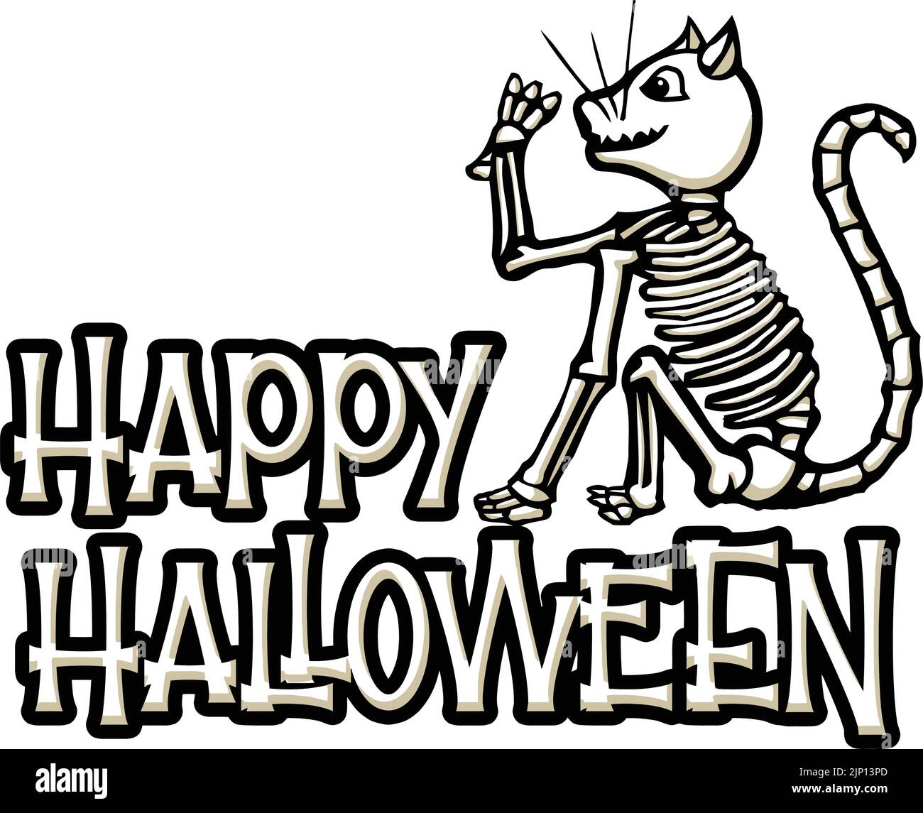 Cartoon Skelett Katze - Happy halloween Stock Vektor