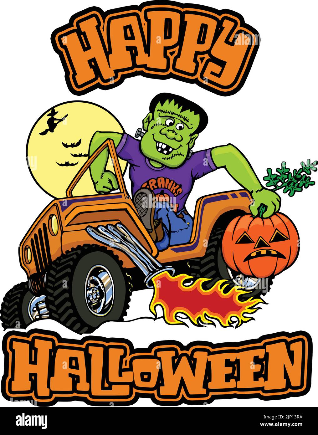 Cartoon frankenstein im 4x4 - Happy halloween Stock Vektor