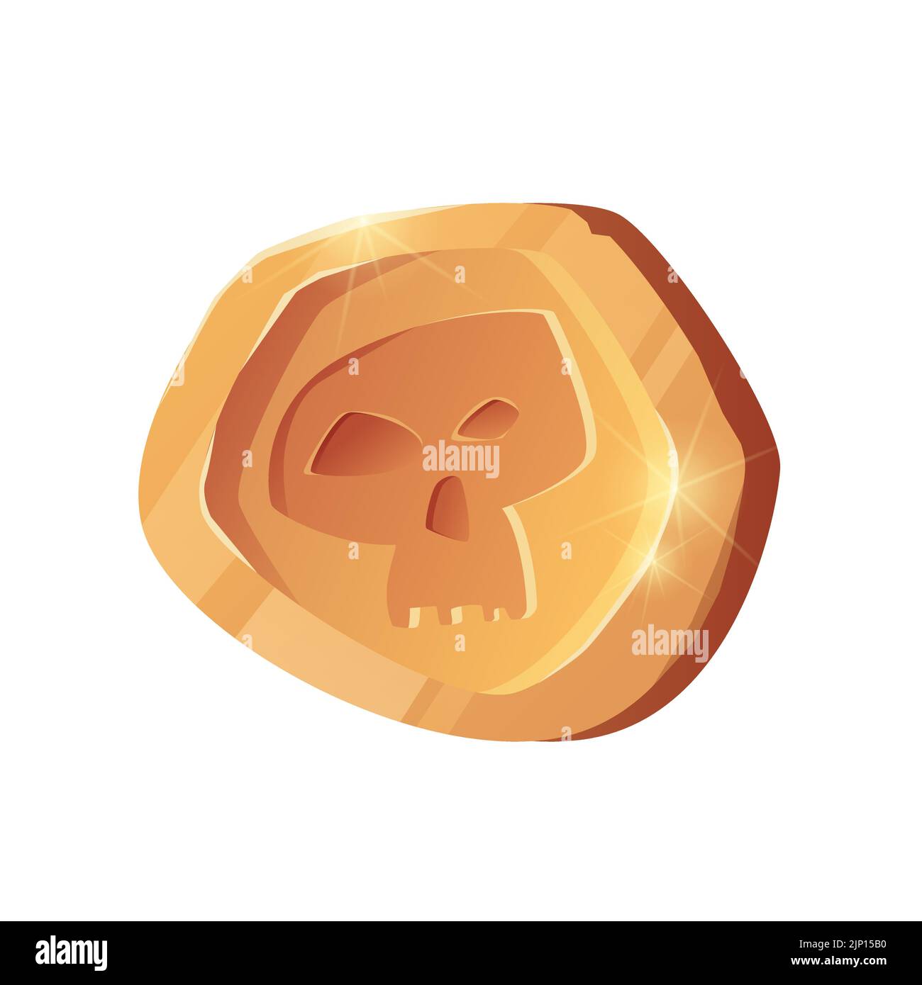 Pirate goldene Münze mit Totenkopf Cartoon Vektor Illustration. Symbol für Spieldesign Stock Vektor