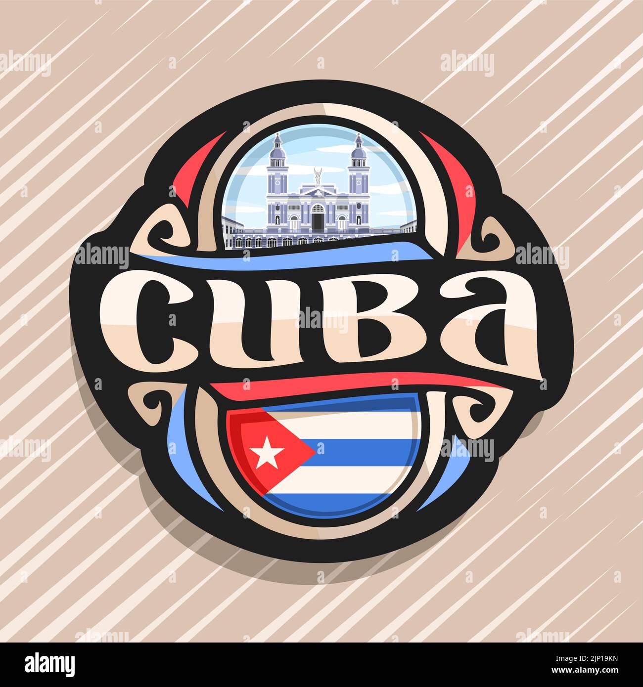 Vektor logo für Kuba Land, Kühlschrank Magnet mit kubanischen Staat Flagge, original brush Schrift für Wort Kuba und die kubanische Symbol - Kathedrale Sant Stock Vektor