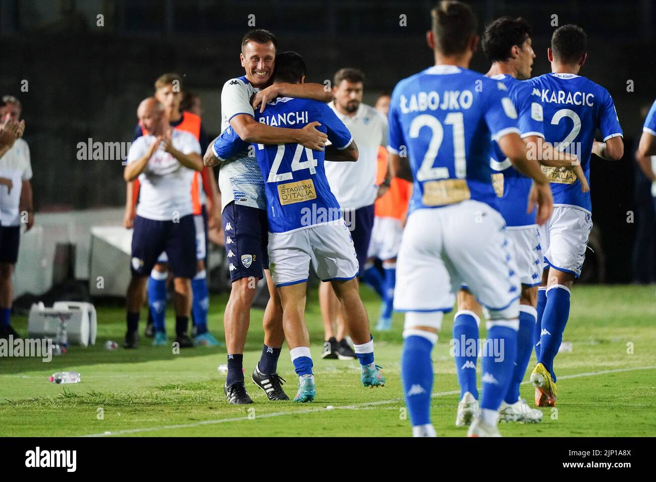 Mario Rigamonti Stadion, Brescia, Italien, 14. August 2022, Flavio Bianchi (FC Brescia) feiert sein Tor bei Brescia Calcio gegen den FC Sudtirol - Ita Stockfoto