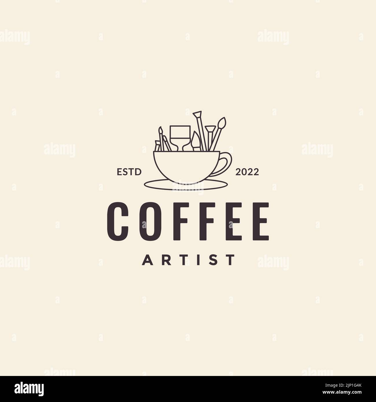 tasse Kaffee mit Pinsel Art Logo Design Stock Vektor