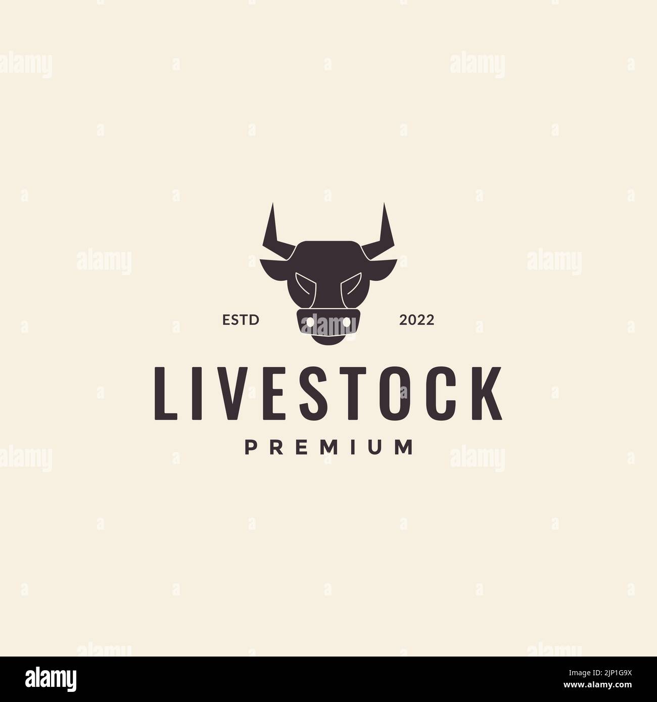 Vintage-Logo von Head Cow Hipster Stock Vektor